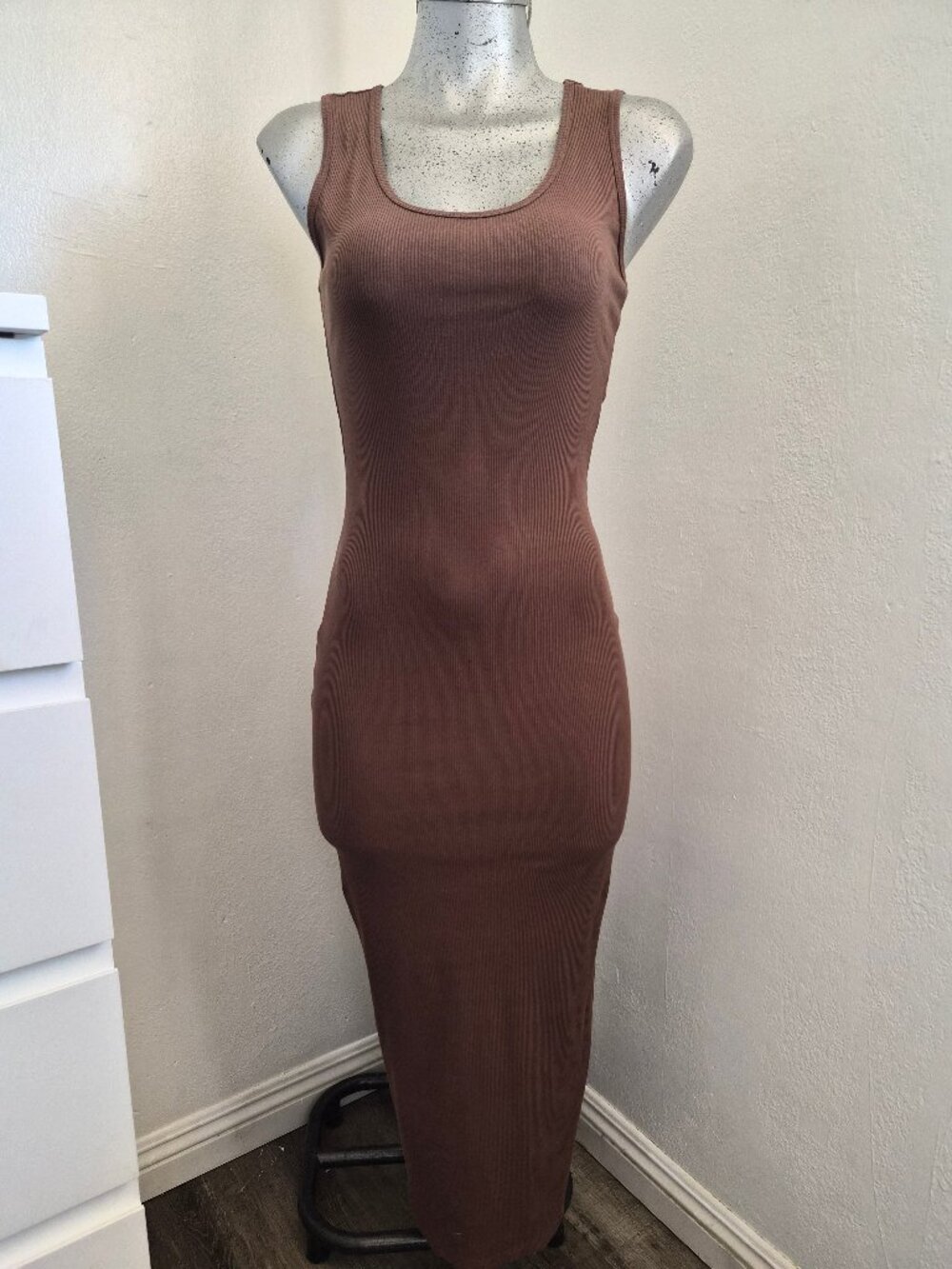 Fashion Nova Brown Ribbed Maxi Dress